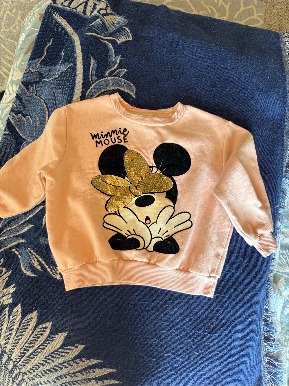 Zara Pink Minnie Mouse Sweatshirt with Gold Sequin Bow